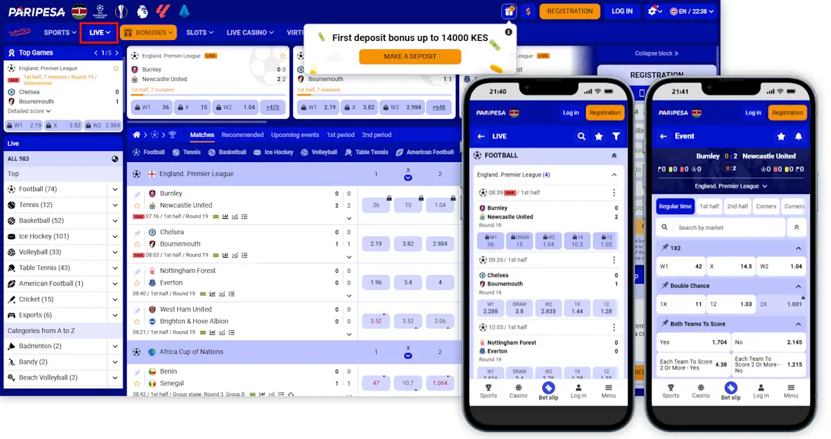 Paripesa Live Betting Screenshot